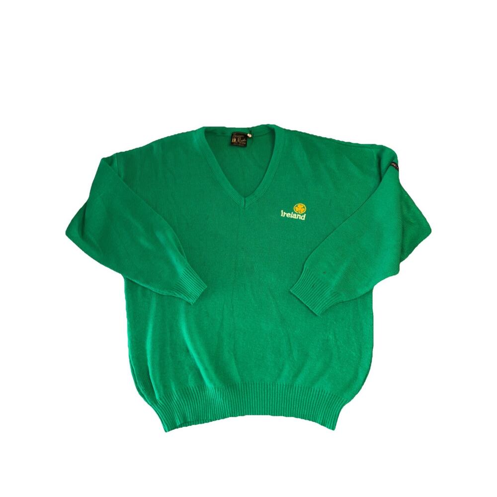 VTG 80s Blarney Castle Ireland Sweater V Neck Kelly Green M Acrylic